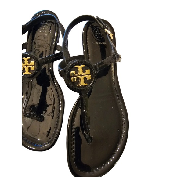 TORY BURCH Dillan Sandal in Black Patent Leather SZ 8.5 - Picture 2 of 8